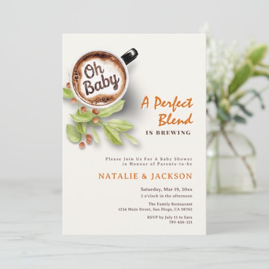完璧なブレンドは、コーヒーの赤ちゃんシャワーを醸造する 招待状 (スタンド正面)