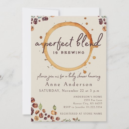 完璧なブレンドは、コーヒーの赤ちゃんシャワーを醸造する 招待状 (正面)