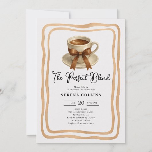 完璧なブレンドコーヒーカップブライダルシャワー 招待状 (正面)