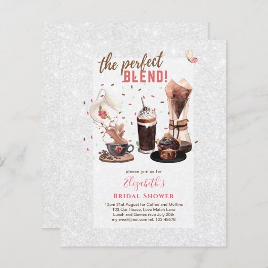 完璧なブレンドブライダルシャワー招待状コーヒー (正面/裏面)