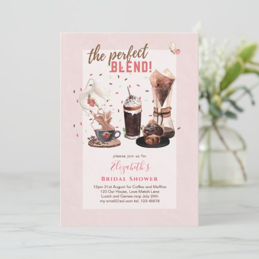 完璧なブレンドブライダルシャワー招待状コーヒー 招待状 (スタンド正面)