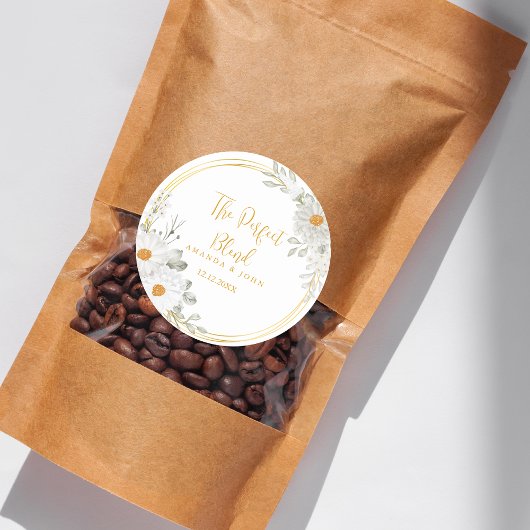 完璧なブレンド白結婚花のコーヒー ラウンドシール