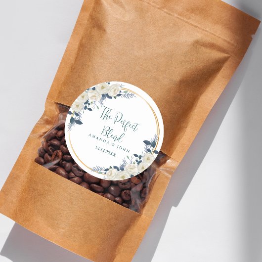 完璧なブレンド白結婚花のコーヒー ラウンドシール