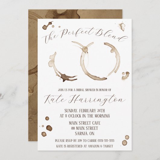 完璧なブレンド,コーヒー,汚れ,ブライダルシャワー 招待状 (正面/裏面)