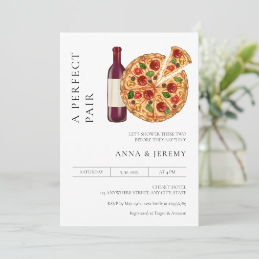 完璧なペアピザワインカップルのシャワー 招待状 (スタンド正面)