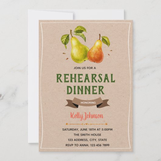 完璧なペアリハーサルディナーの招待 招待状 (正面)