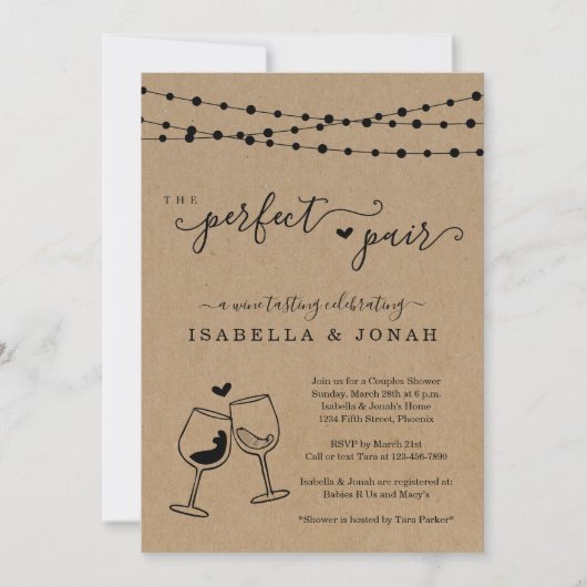 完璧なペアワインテイスティングカップルのシャワー 招待状 (正面)