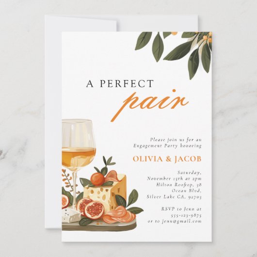 完璧なペアワイン&チーズ婚約パーティ 招待状 (正面)