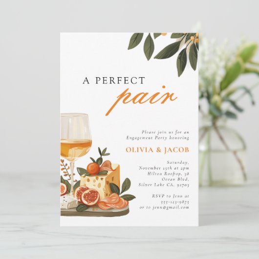 完璧なペアワイン&チーズ婚約パーティ 招待状 (スタンド正面)