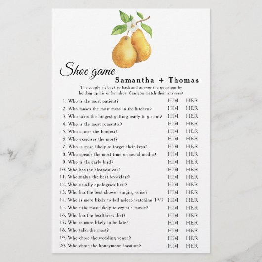 完璧なペア – ブライダルシャワーシューゲーム (正面)