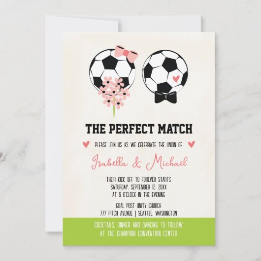 完璧なマッチサッカーボール結婚式招待状 招待状 (正面)