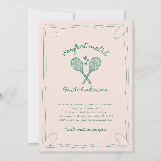 完璧なマッチテニスブライダルシャワー 招待状 (正面)