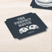 完璧なマッチ・フットボール結婚のモノグラム ペーパーコースター (アングル)