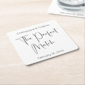 完璧なモダンマッチウェディングシャワーのスクリプト スクエアペーパーコースター (アングル)