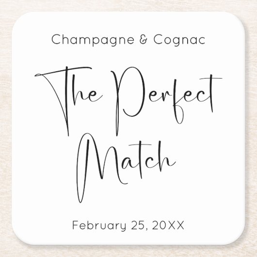完璧なモダンマッチウェディングシャワーのスクリプト スクエアペーパーコースター (正面)