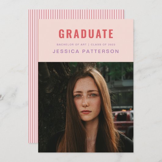 完璧な卒業生ゴールデンピンク 案内状 (正面/裏面)