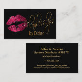 完璧な唇 – ホットピンクグリッターと金ゴールド 名刺 (正面/裏面)