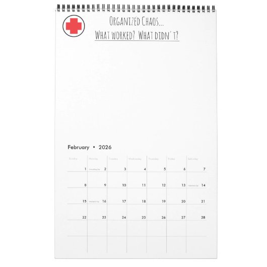 完璧な学校ナースカレンダー！ カレンダー (2月 2026)