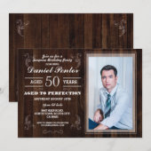 完璧な年齢の誕生日 メンズ フォト ウッド 招待状 (正面/裏面)