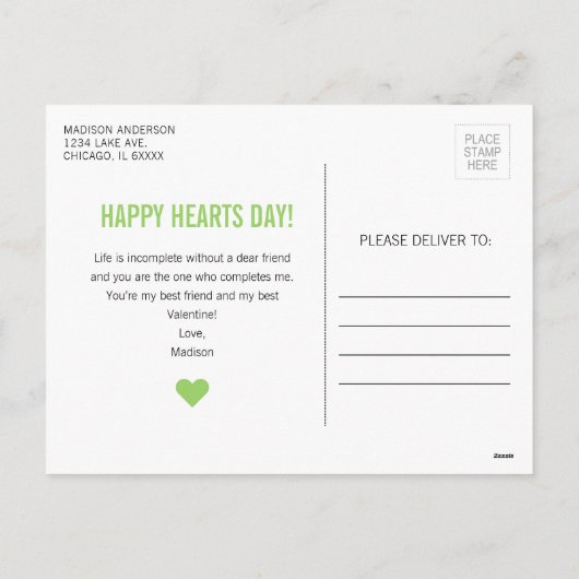 完璧な抹茶バレンタイン愛のはがき シーズンポストカード (裏面)