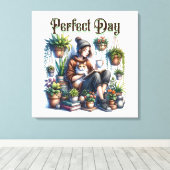 完璧な日 |女読の子と猫と植物 キャンバスプリント (インサイチュ (ウッドフロア))