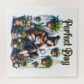 完璧な日 |女読の子と猫と植物 ジグソーパズル (横)