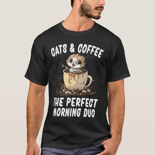 完璧な朝のデュオ コーヒーと猫 2 Tシャツ (正面)