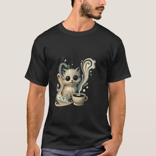 完璧な朝 可愛い猫のコーヒー Tシャツ (正面)