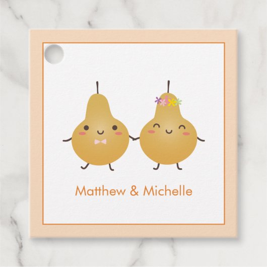 完璧な梨の漫画の花嫁と花婿エレガントな結婚式 フェイバータグ (正面)