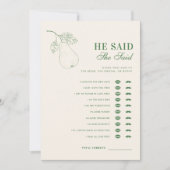 完璧な梨彼は彼女はブライダルシャワーゲームを言った 招待状 (正面)