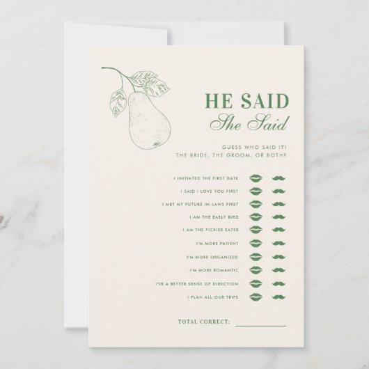 完璧な梨彼は彼女はブライダルシャワーゲームを言った 招待状 (正面)