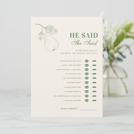 完璧な梨彼は彼女はブライダルシャワーゲームを言った 招待状 (スタンド正面)