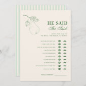 完璧な梨彼は彼女はブライダルシャワーゲームを言った 招待状 (正面/裏面)