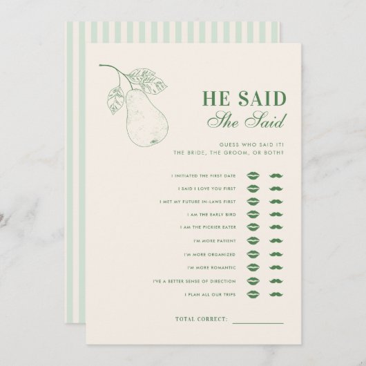 完璧な梨彼は彼女はブライダルシャワーゲームを言った 招待状 (正面/裏面)