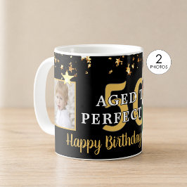 完璧な歳を重ねて ブラックゴールドの星 Birthday コーヒーマグカップ