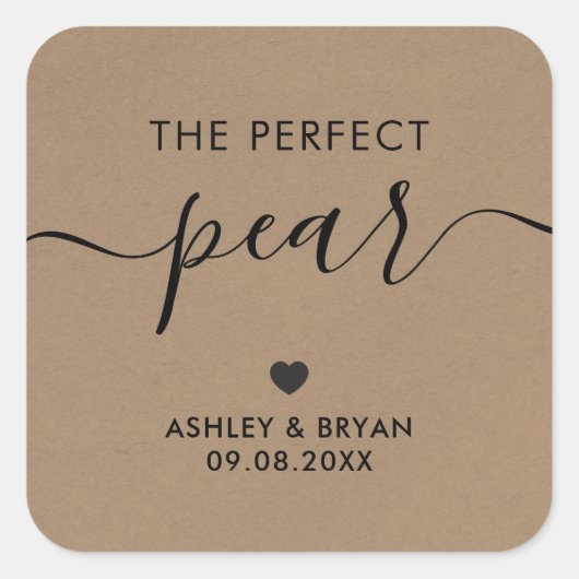 完璧な洋梨のステッカー、ギフトタグ、クラフト スクエアシール (正面)