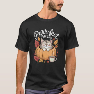 完璧な秋の日 かわいい猫 カボチャ 秋 Tシャツ