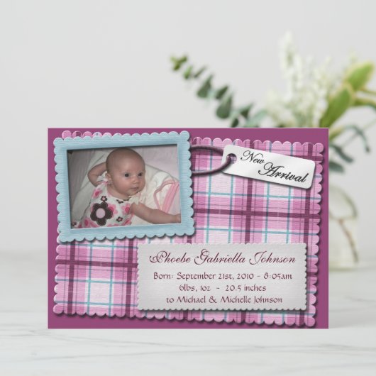 完璧な紫色と青の出産のお知らせ 案内状 (スタンド正面)