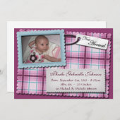 完璧な紫色と青の出産のお知らせ 案内状 (正面/裏面)