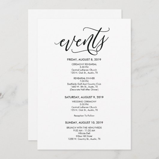 完璧な結婚式のタイムライン / 予定カード 招待状 (正面/裏面)