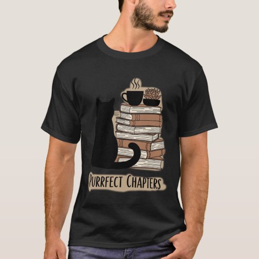 完璧な読書章: 黒猫、書籍、コーヒー Tシャツ (正面)