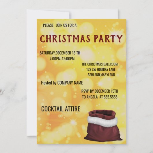 完璧な、カッコいい金ゴールドクリスマス招待状 招待状 (正面)