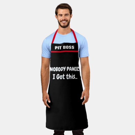 完璧な「パニックしない、私は得これだ」おもしろいパパのシェフ エプロン (着用した状態)
