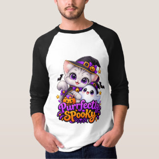 完璧にスプーキーなハロウィンキャットラグランシャツ Tシャツ