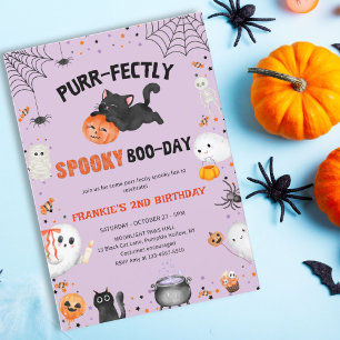 完璧にスプーキーな誕生日おめでとう猫のハロウィンお誕生日 招待状