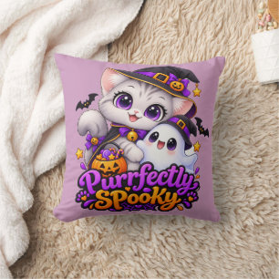完璧にスプーキー - ハロウィンの猫の枕 クッション