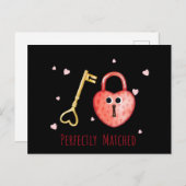 完璧にマッチしたおもしろい鍵とロックバレンタイン シーズンポストカード (正面/裏面)