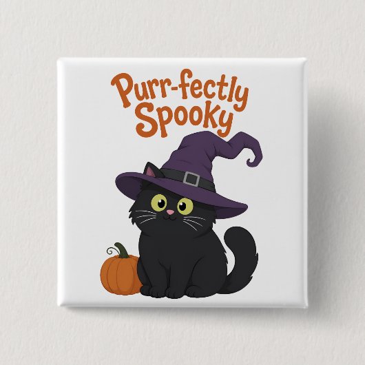 完璧に可愛いハロウィンの黒猫 缶バッジ (正面)