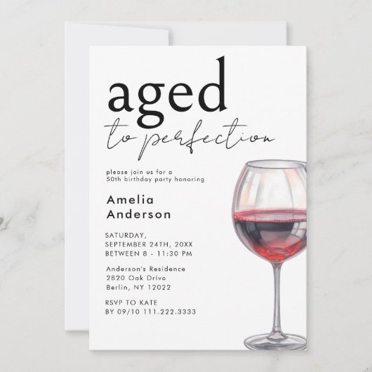 完璧に熟成されるだけのワイン任意の誕生日パーティー 招待状 (正面)