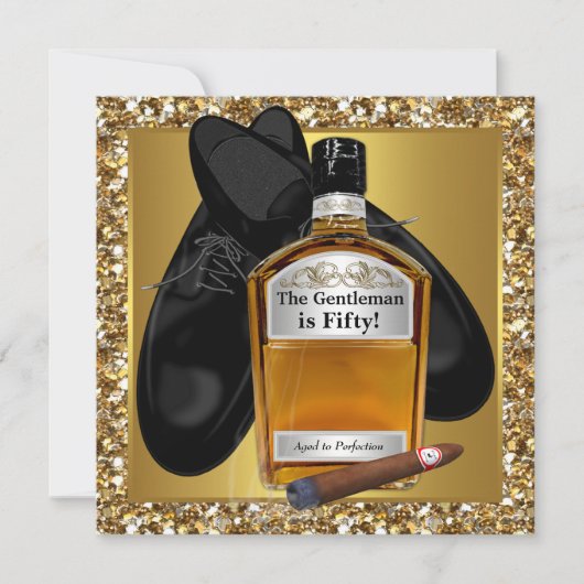 完璧に熟成した大人のゴールド 50歳の誕生日パーティー 招待状 (正面)